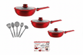 Batteria 14 Pz Padelle Rosse con Manico Rimovibile e 5 Mestoli
